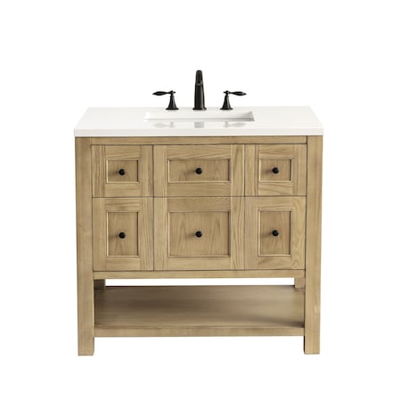 James Martin Vanities Breckenridge 36in Single Vanity, Light Natural Oak w/ 3 CM White Zeus Top 330-V36-LNO-3WZ